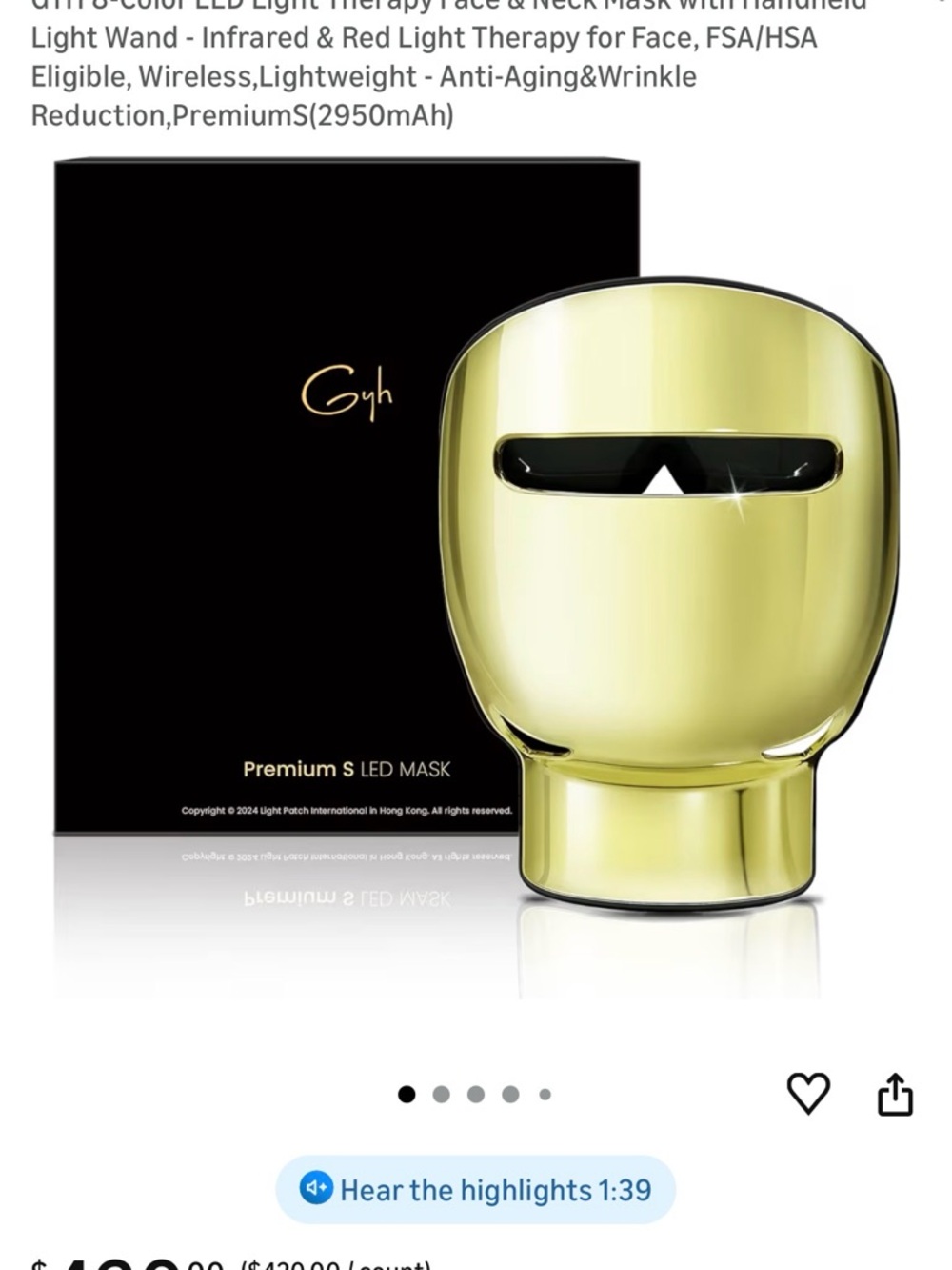 Gold LED Light Therapy Face Mask - 8-Color - Picture 2 of 11